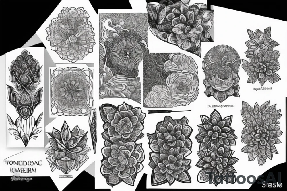 ornamental flower linework tattoo idea