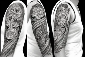 botanical tattoo wrapped around bicep of woman tattoo idea