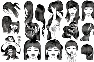 Japanese woman holding her own head with a string tattoo idea