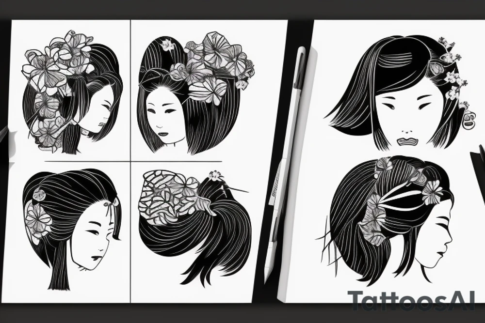 Japanese woman holding her own head with a string tattoo idea