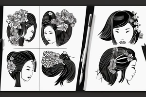 Japanese woman holding her own head with a string tattoo idea