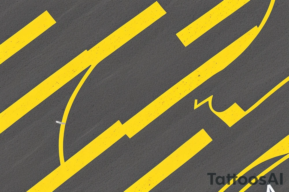 Black asphalt road with yellow stripes shot from above tattoo idea