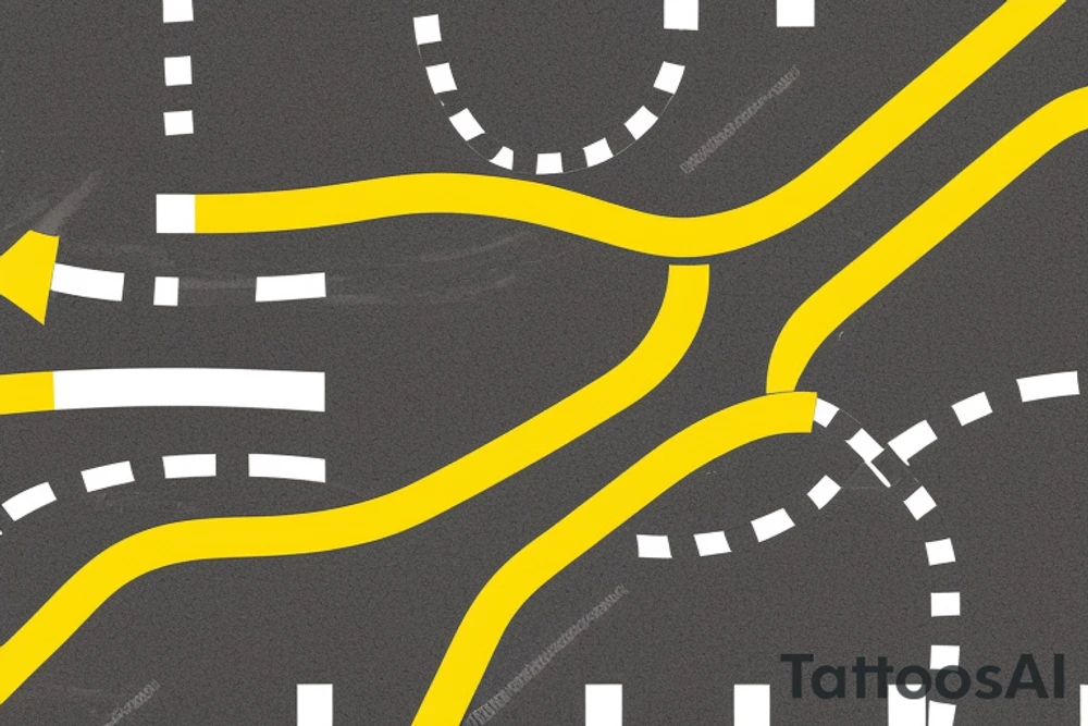 Black asphalt road with yellow stripes shot from above tattoo idea
