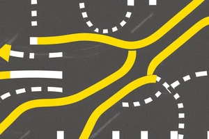 Black asphalt road with yellow stripes shot from above tattoo idea