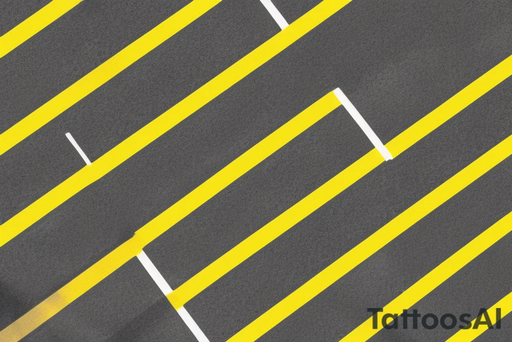 Black asphalt road with yellow parallel stripes shot from above tattoo idea