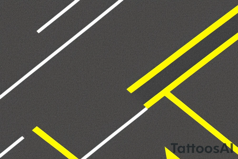 Black asphalt road with parallel yellow stripes shot from above tattoo idea