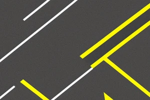 Black asphalt road with parallel yellow stripes shot from above tattoo idea