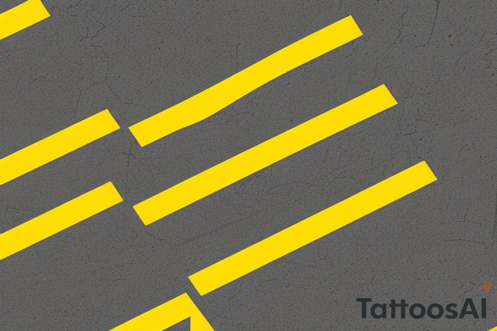 Black asphalt road with parallel yellow stripes shot from above tattoo idea