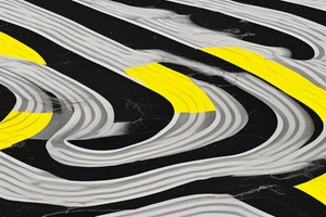 Black asphalt road with parallel yellow stripes shot from above tattoo idea