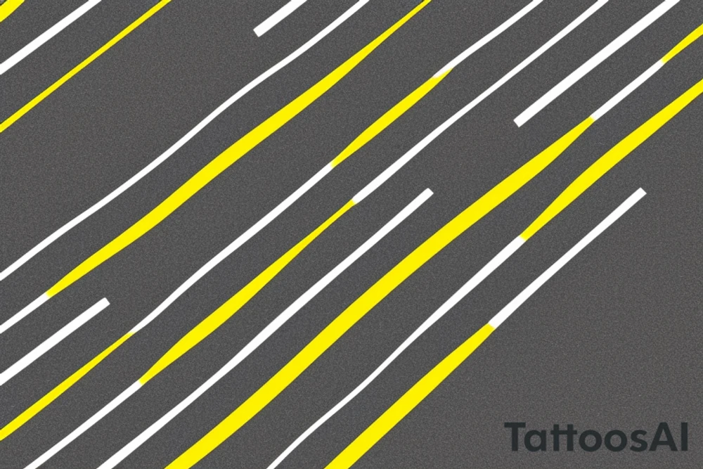 Black asphalt road with parallel yellow stripes shot from above tattoo idea