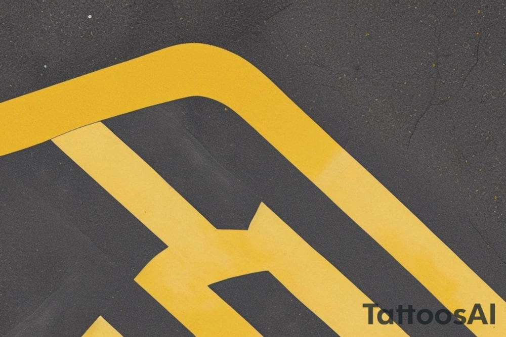 Black asphalt road with parallel yellow stripes shot from above tattoo idea