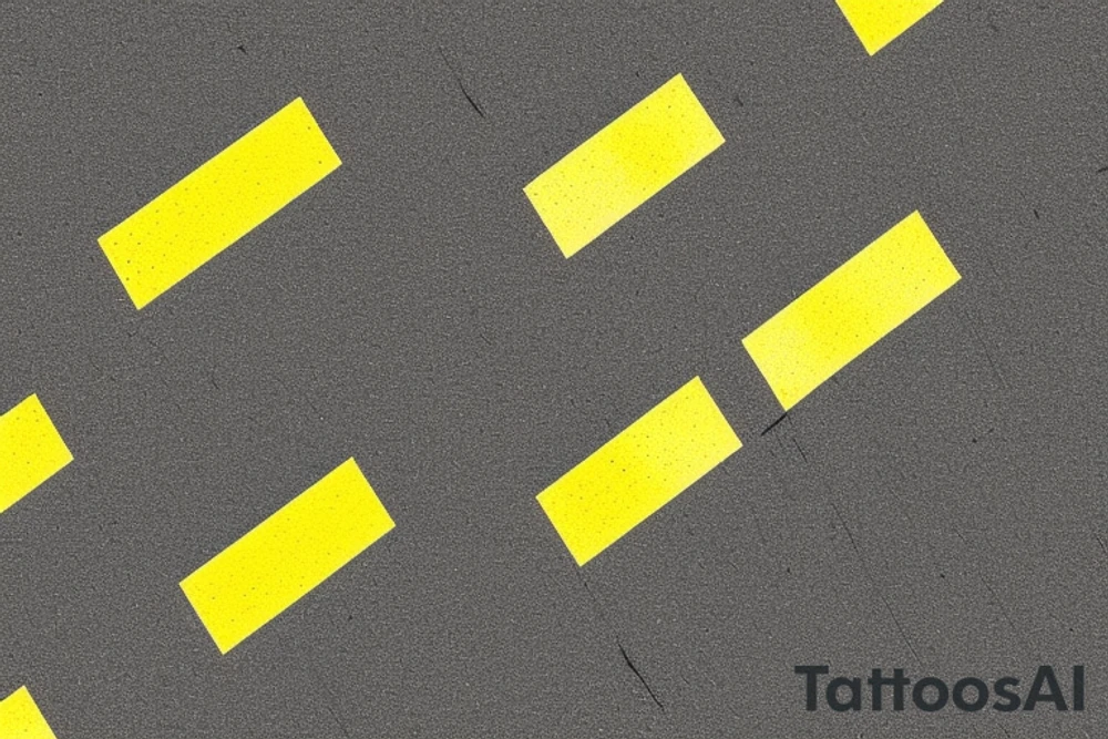 Black asphalt road with parallel yellow stripes shot from above tattoo idea