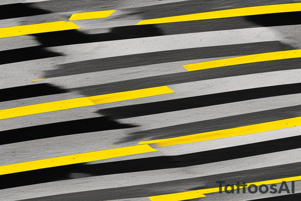 Black asphalt road with parallel yellow stripes shot from above tattoo idea