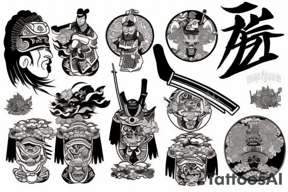 samurai in Japanese style, behind pagoda and sakura tree tattoo idea samurai in Japanese style, behind pagoda and sakura tree tattoo idea