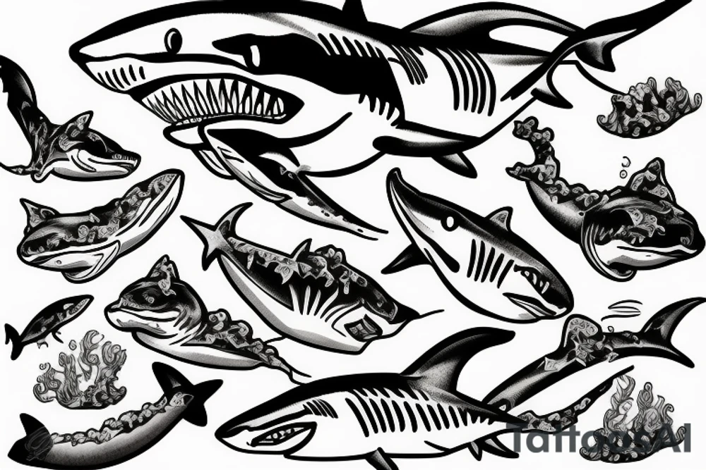 shark with wave tattoo idea