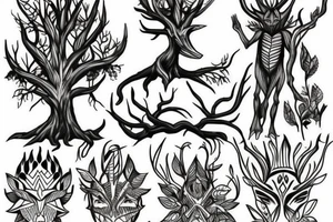 something like a tree elf or tribal treant in full size tattoo idea