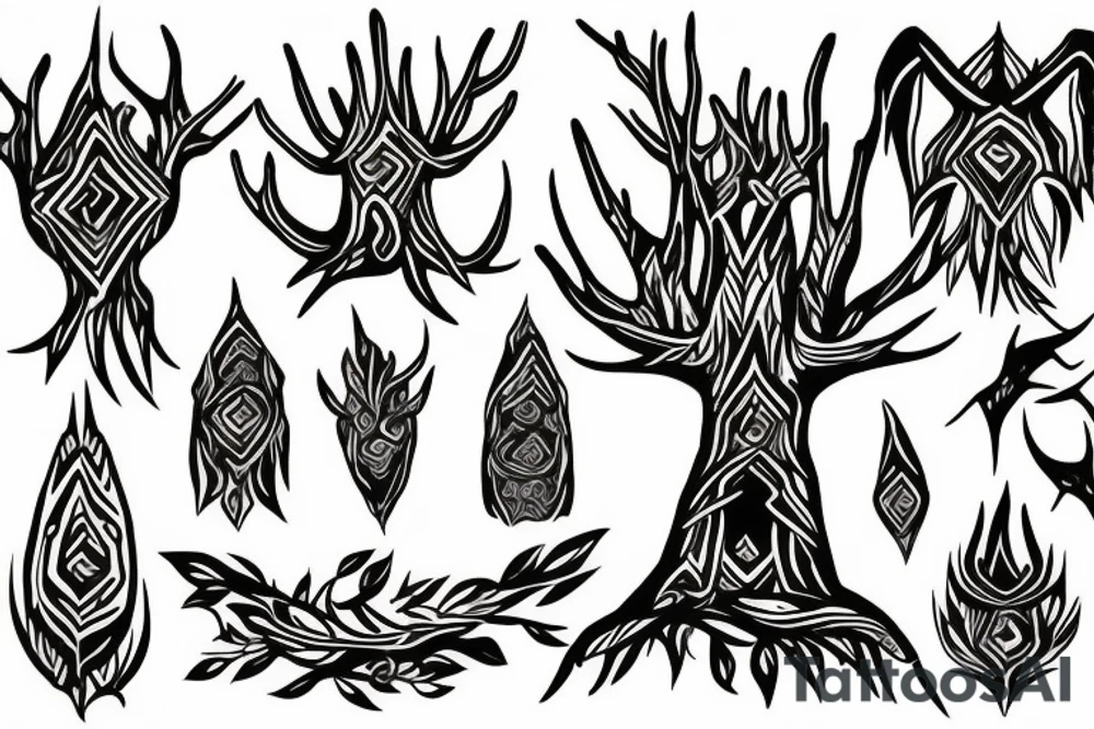 something like a tree elf or tribal treant in full size tattoo idea