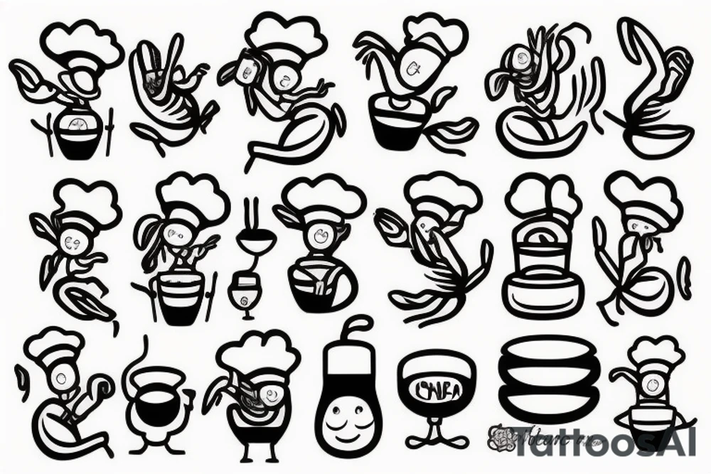 Cute shrimp chef frying rice tattoo idea