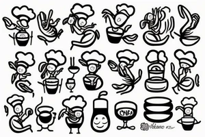 Cute shrimp chef frying rice tattoo idea