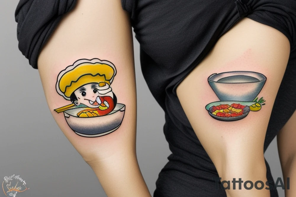 Cute shrimp chef frying rice tattoo idea