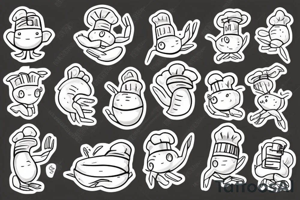 Cute shrimp chef frying rice tattoo idea