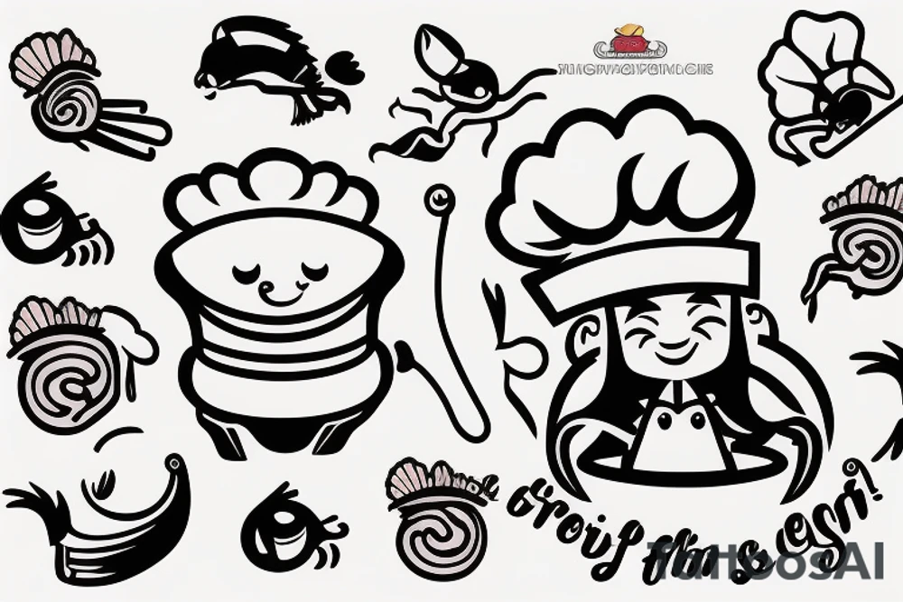 Cute shrimp chef frying rice tattoo idea