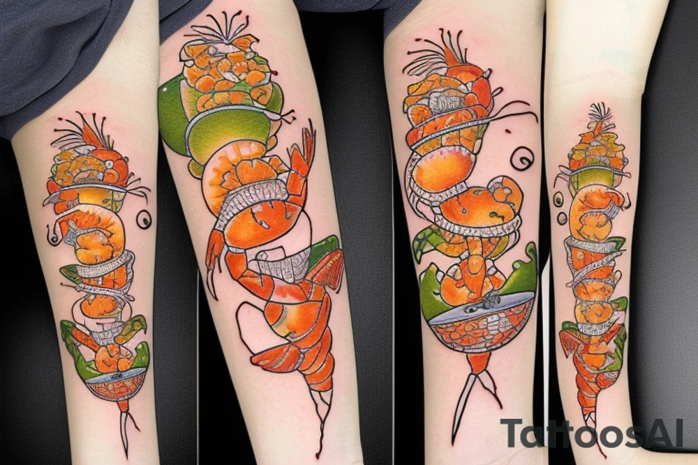 Cute shrimp chef frying rice tattoo idea