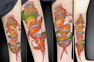 Cute shrimp chef frying rice tattoo idea
