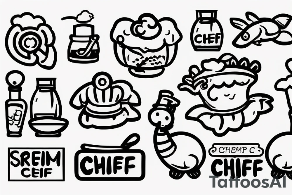 Cute shrimp chef frying rice tattoo idea