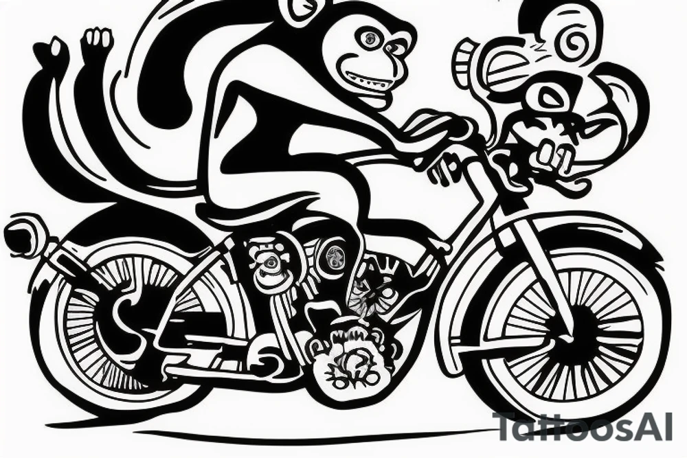 Monkey on a bike drinking tattoo idea