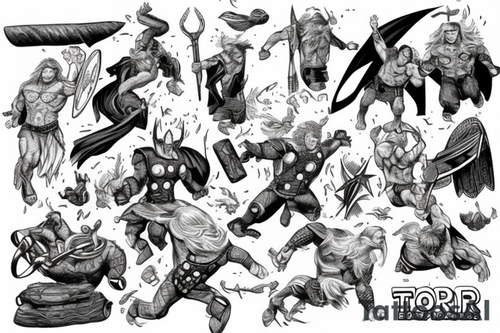 thor in battle tattoo idea