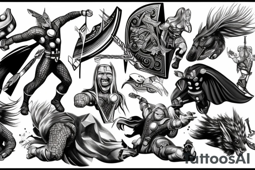 thor in battle tattoo idea