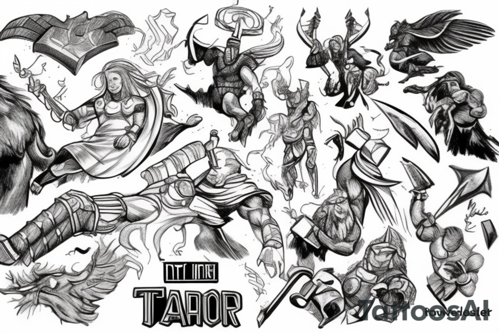 thor in battle tattoo idea