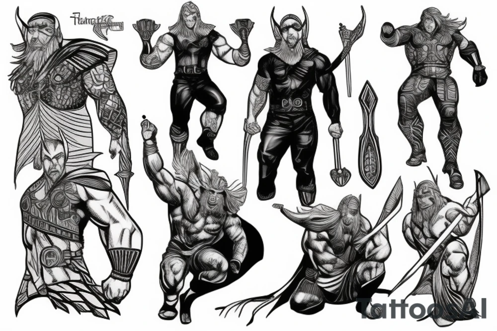 masculine thor hero pose tattoo idea