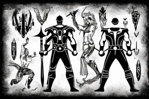 thor standing with mjolnir in hero pose tattoo idea