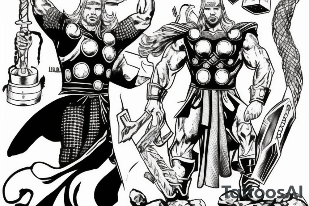 thor standing with mjolnir in hero pose tattoo idea thor standing with mjolnir in hero pose tattoo idea