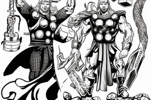 thor standing with mjolnir in hero pose tattoo idea