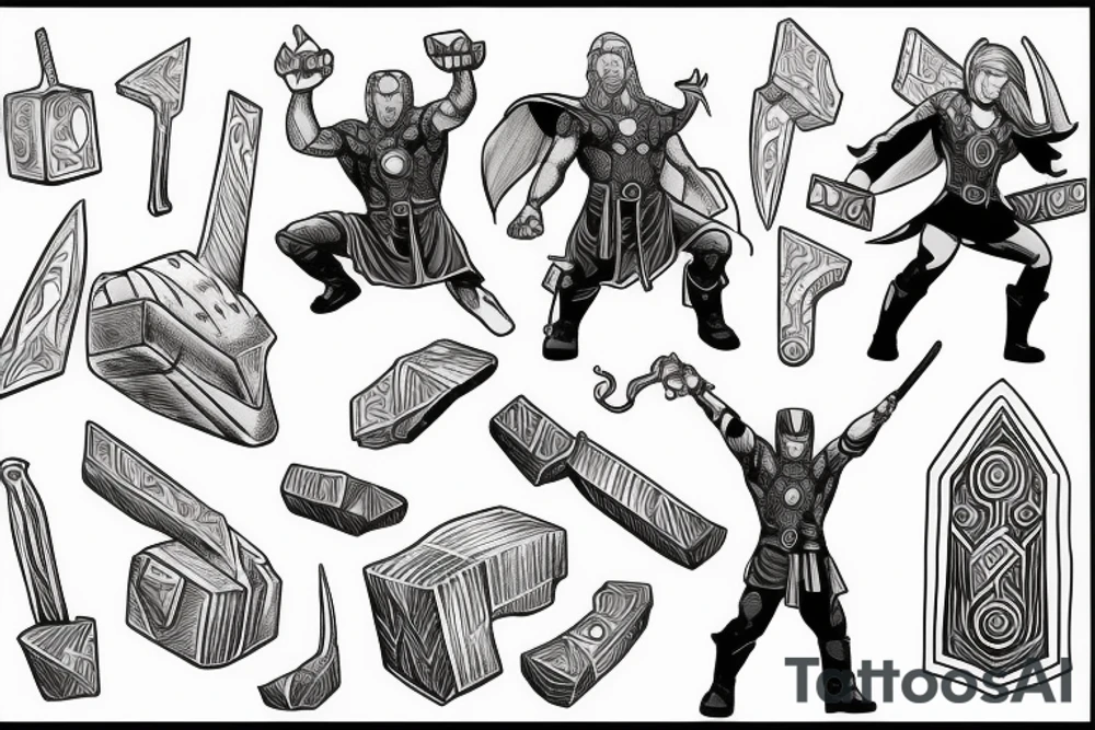 thor standing with mjolnir in hero pose tattoo idea