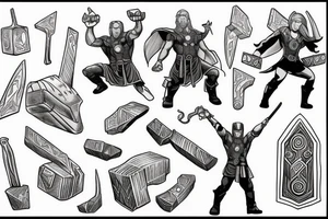 thor standing with mjolnir in hero pose tattoo idea