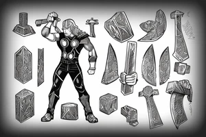 thor standing with mjolnir in hero pose tattoo idea
