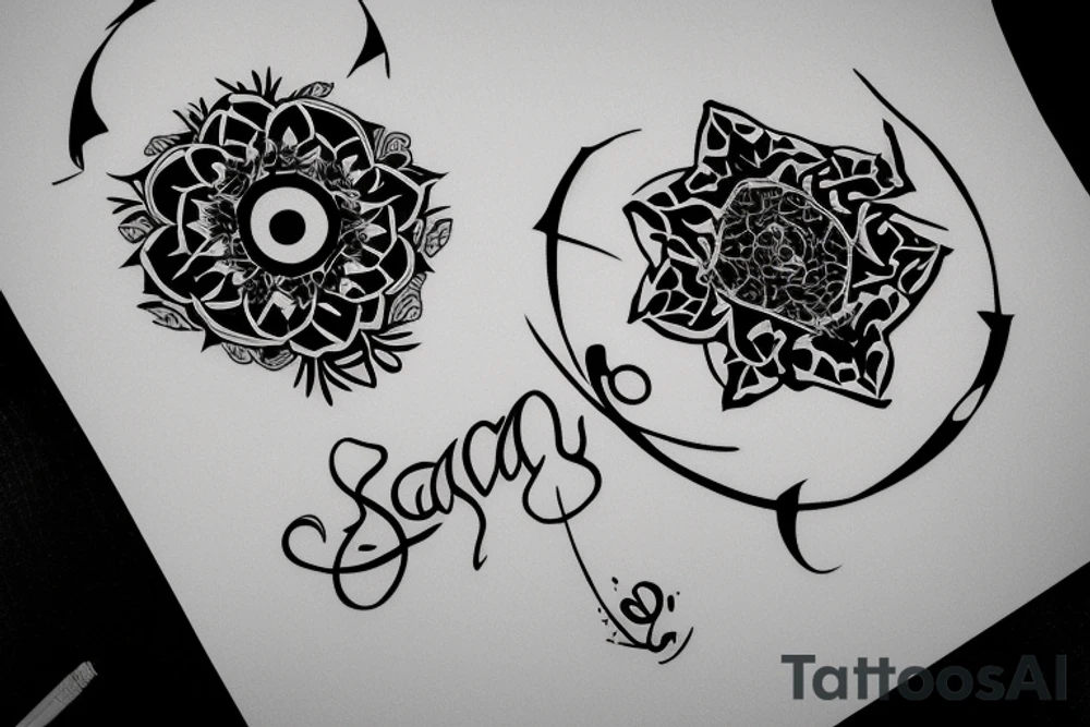 A small design with the words ‘Sairam’ and ‘Reeshma’ , the design should be in the form of a straight line tattoo idea