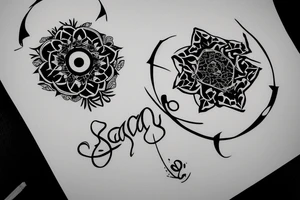A small design with the words ‘Sairam’ and ‘Reeshma’ , the design should be in the form of a straight line tattoo idea