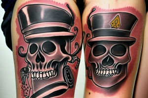 Voodoo skeleton with hat and ace of spades in a saloon poker tattoo idea
