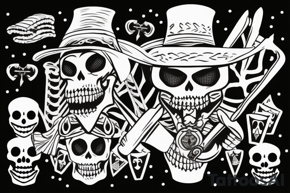 Voodoo skeleton with hat and ace of spades in a saloon poker tattoo idea