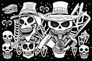 Voodoo skeleton with hat and ace of spades in a saloon poker tattoo idea