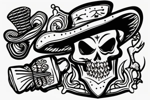 Voodoo skeleton with hat and ace of spades in a saloon poker tattoo idea