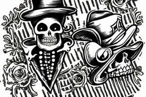 Voodoo skeleton with hat and ace of spades in a saloon poker tattoo idea