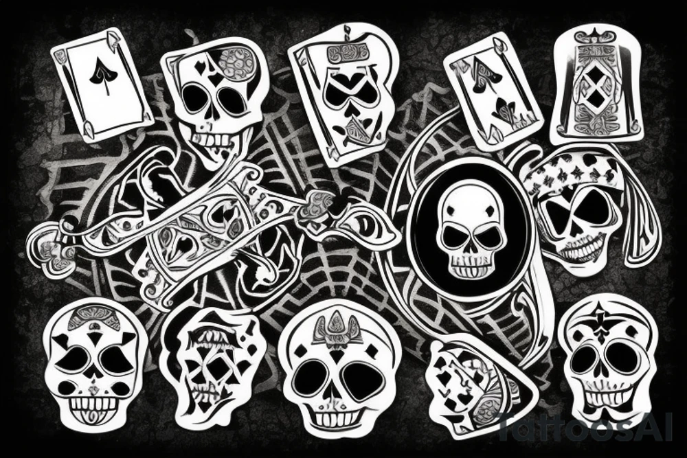 Voodoo skeleton with hat and ace of spades in a saloon poker tattoo idea