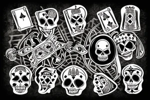Voodoo skeleton with hat and ace of spades in a saloon poker tattoo idea