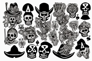Voodoo skeleton with hat and ace of spades in a saloon poker tattoo idea